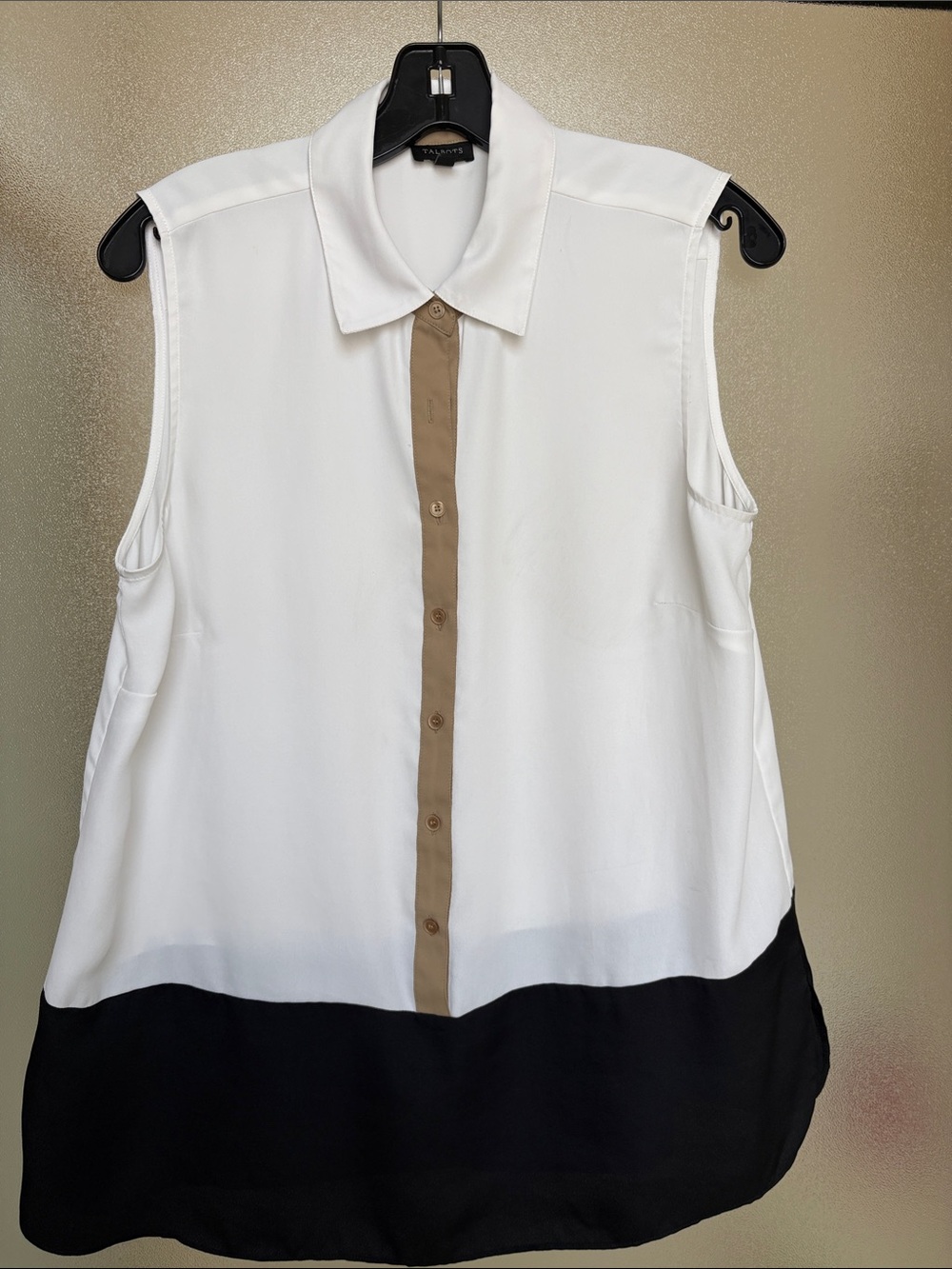 Talbots Sleeveless Colorblock Blouse in White, Black & Tan